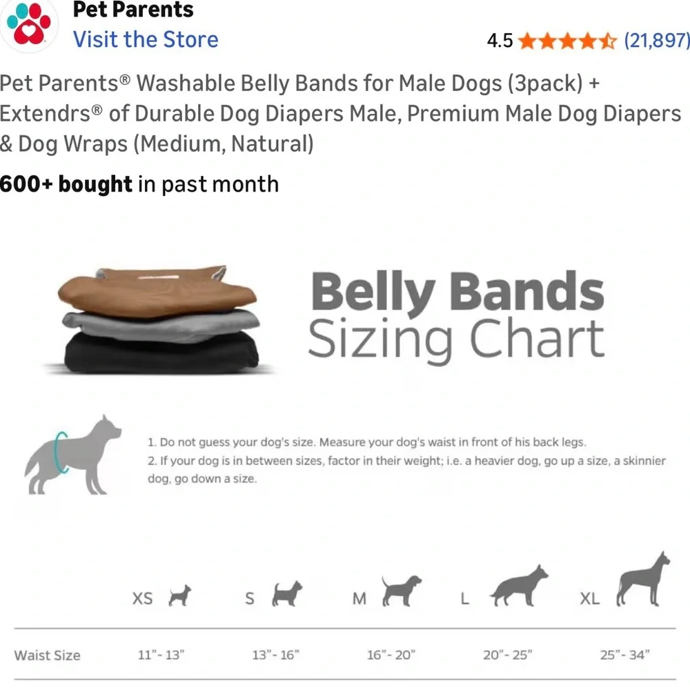 Pet Parents Washable Dog Diapers Size M – 3 Pack + Inserts | Black Gray Brown